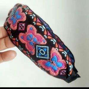 Embroidered Black and Pink Headband